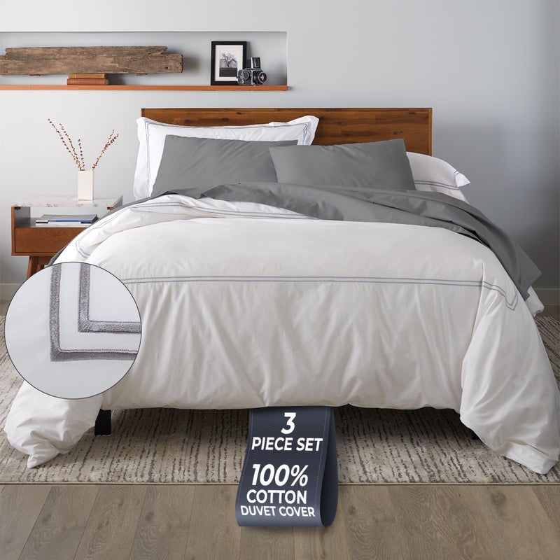 Ella Jayne Duvet Cover Queen Size (3 Pieces), 100% Cotton Percale, Full/Queen, Soft, Breathable & Lightweight, Including Duvet Cover (1 Piece) 90 x 90 Inches with 2 Pillow Shams (Stone Design) - Image 1
